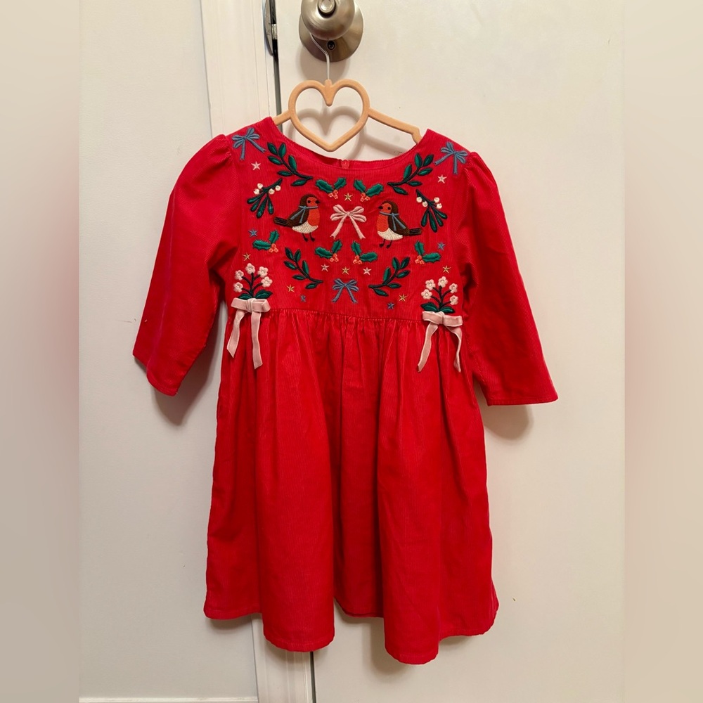 Mini Boden Red Holiday Dress with Embroidered Details